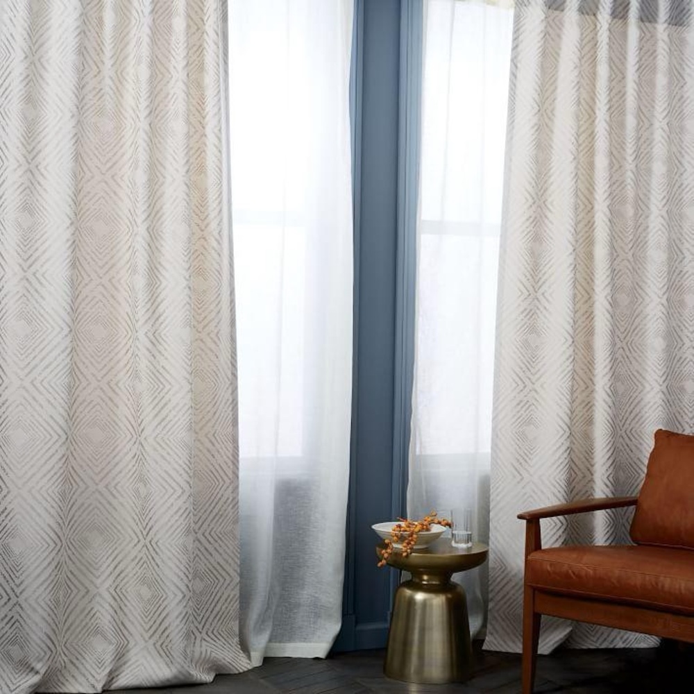 West Elm Nesting Diamond Curtains in Putty, 48”W x 84”L (sold as pair)